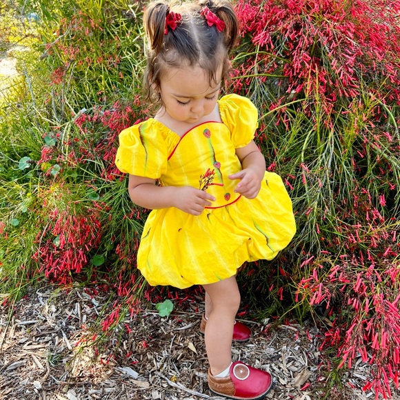 Vintage Tufruchi Yellow Banana Strawberry Fruit Bubble Dress